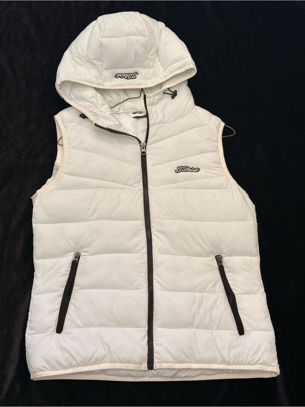 Titleist Quilted Hooded Puffer Vest in White with Black Accents